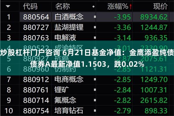 炒股杠杆门户咨询 6月21日基金净值：金鹰添盈纯债债券A最新净值1.1503，跌0.02%